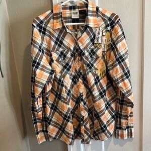 Harley-Davidson Orange and Black Plaid Shirt